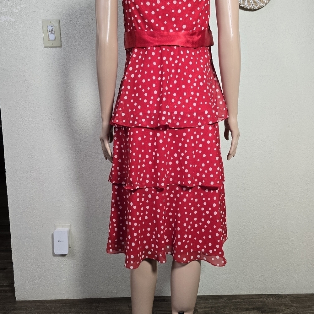 Liz Claiborne Red Polka Dot Tiered Dress Size 12 - Picture 5 of 16